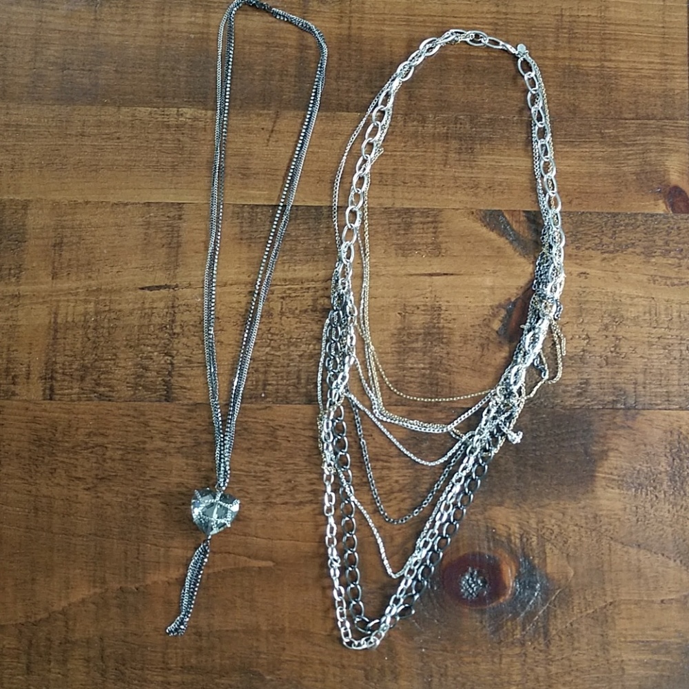 2 Silver Dangling Necklaces